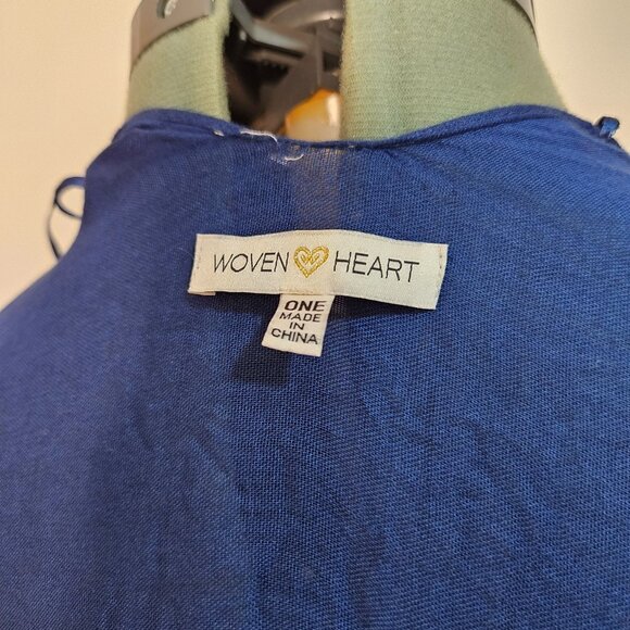 Woman's Woven Heart kimono boho medallion print fringe accent blue cover up S1 - Picture 10 of 11